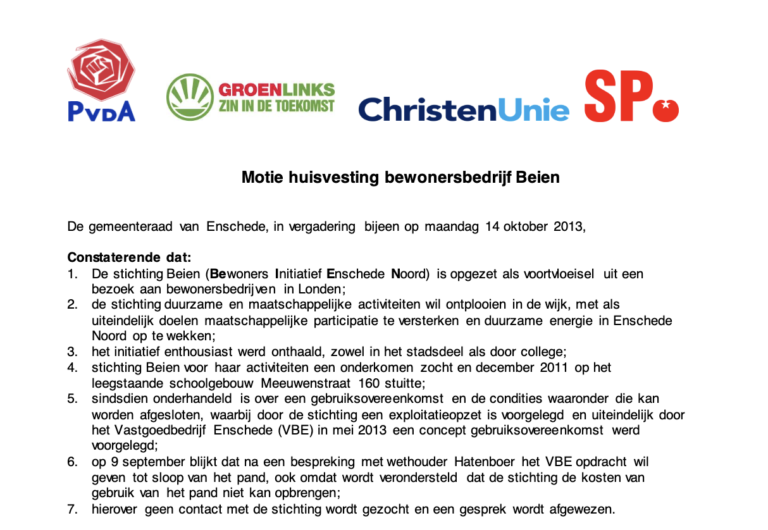 Motie Beien PvdA Enschede George Hanna